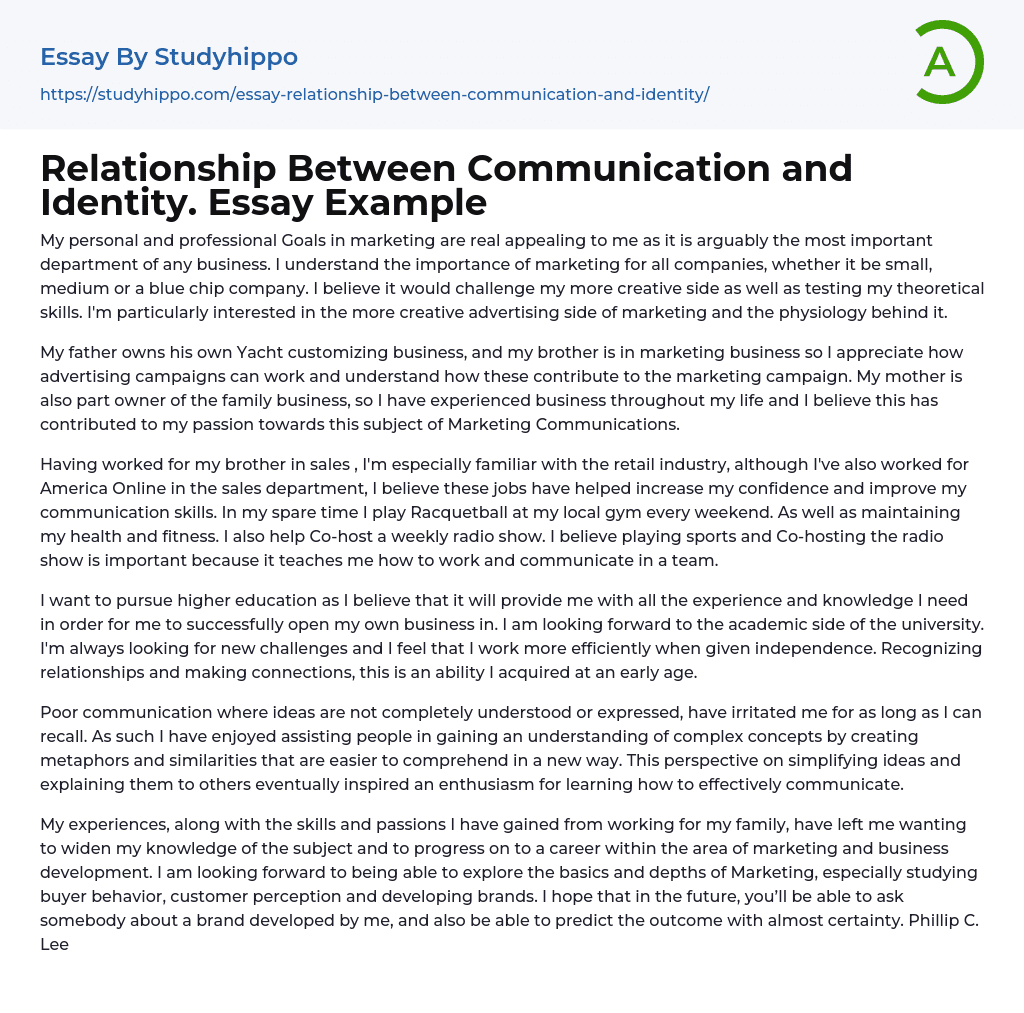 Relationship Between Communication and Identity. Essay Example
