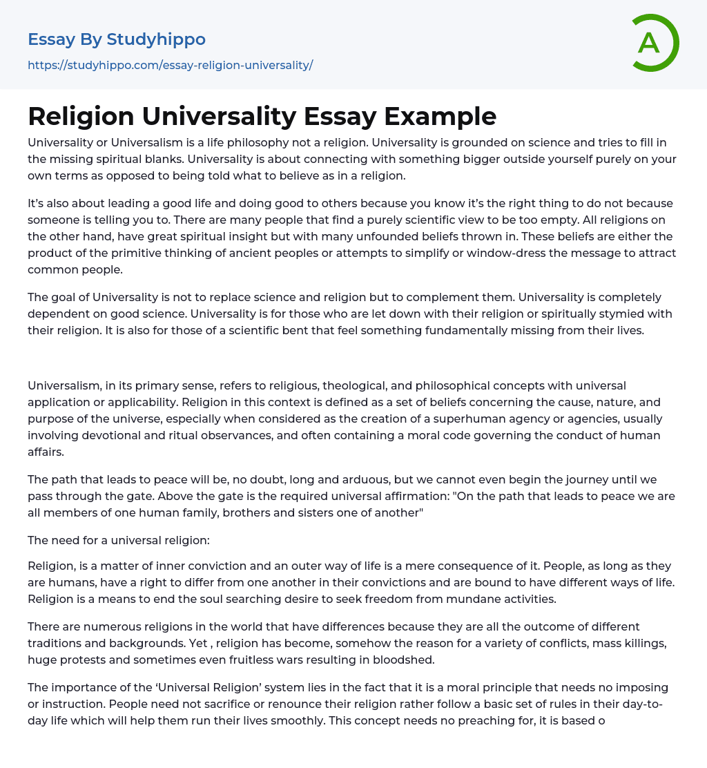 Religion Universality Essay Example