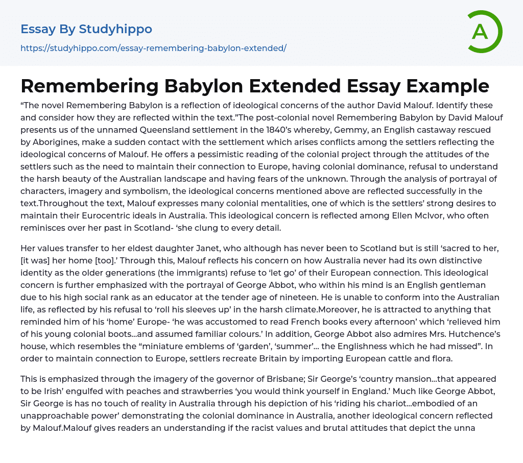 Remembering Babylon Extended Essay Example