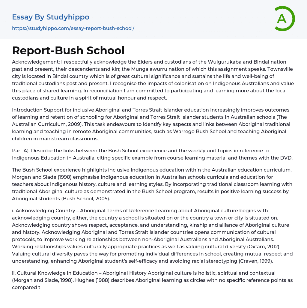 Report-Bush School Essay Example