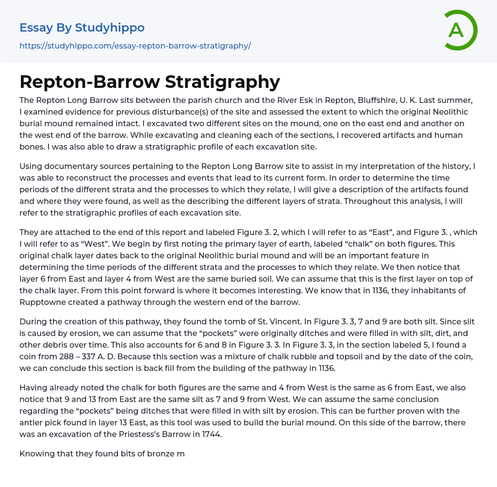 Repton-Barrow Stratigraphy Essay Example
