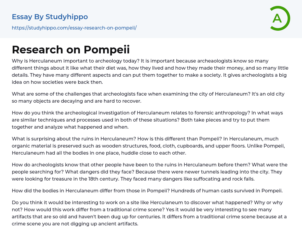 Research on Pompeii Essay Example
