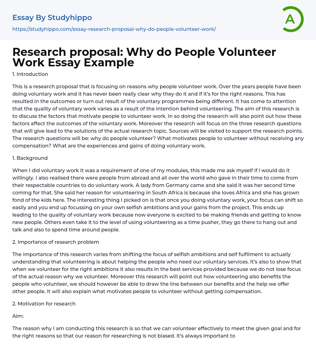 volunteer work essay 100 words