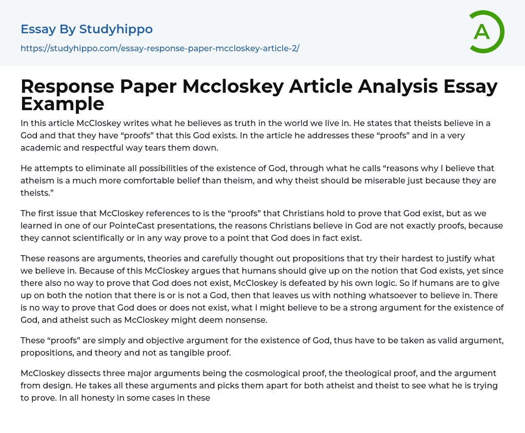 Response Paper Mccloskey Article Analysis Essay Example