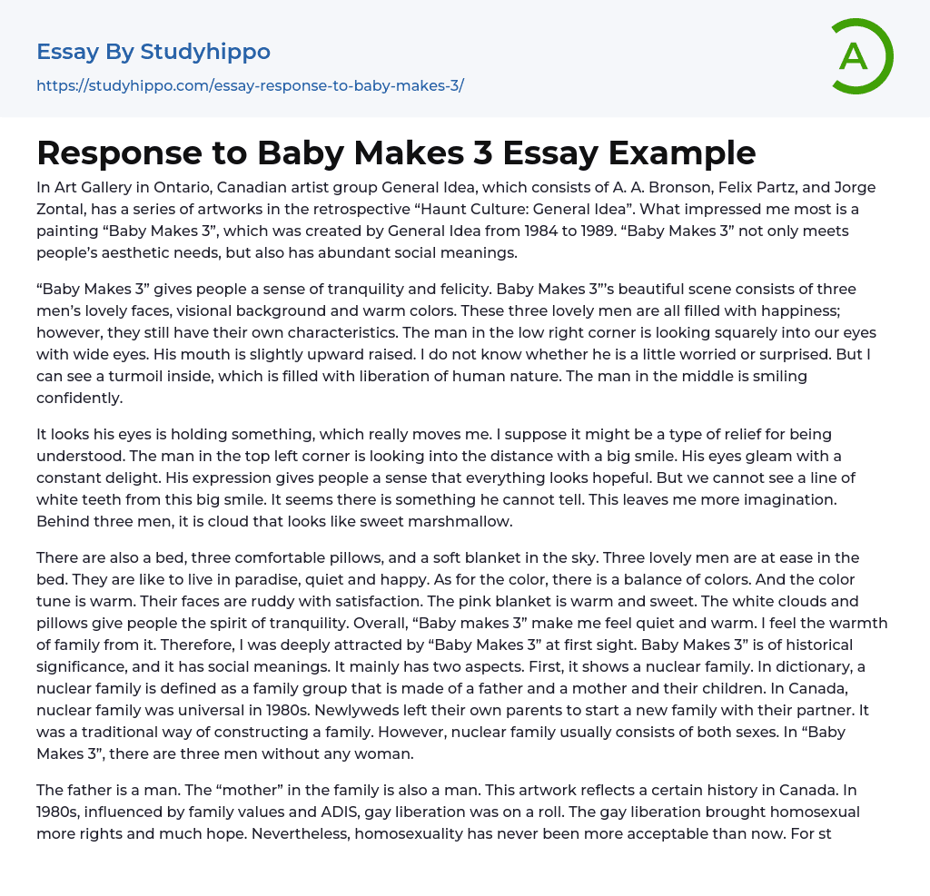 Response to Baby Makes 3 Essay Example