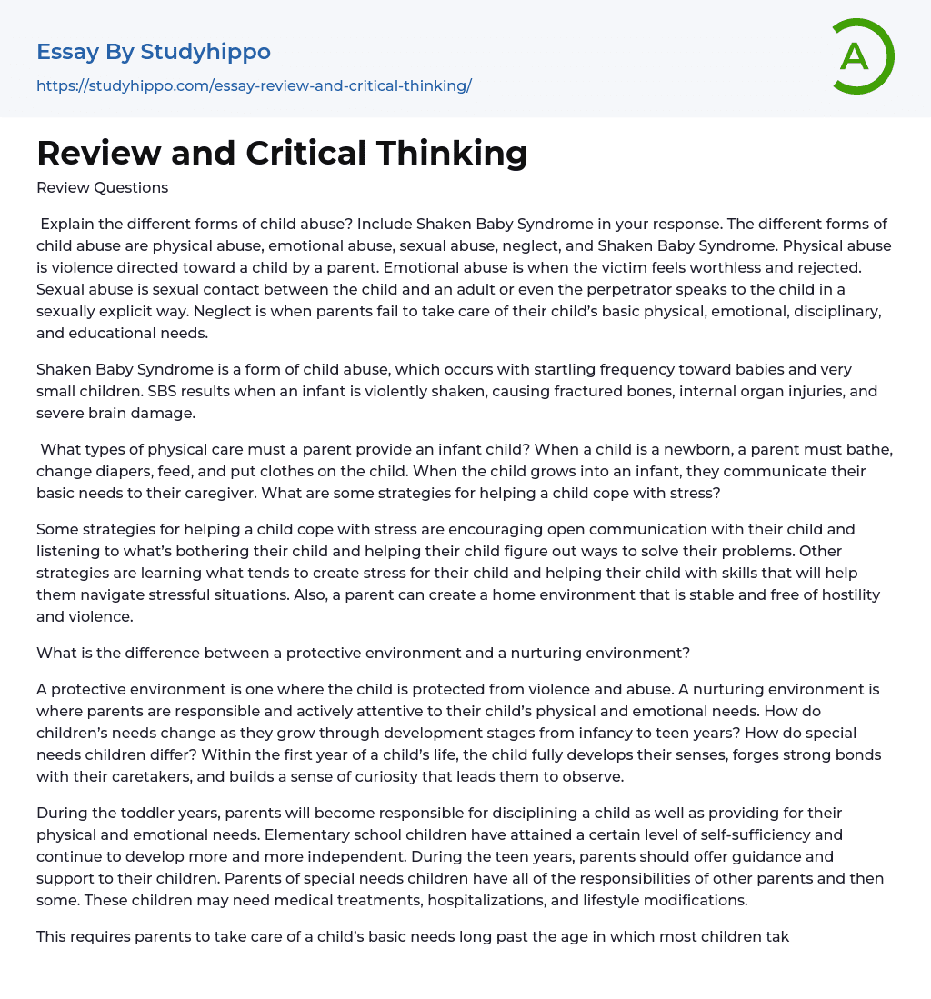 Review and Critical Thinking Essay Example