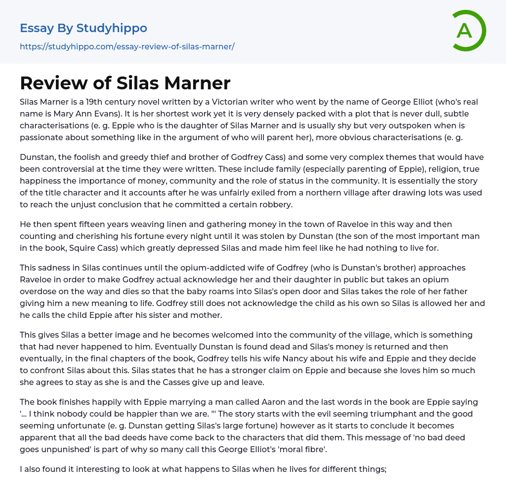 Review of Silas Marner Essay Example