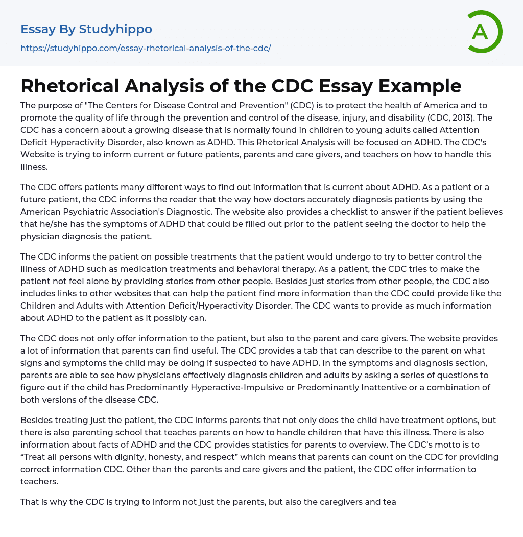 Rhetorical Analysis of the CDC Essay Example