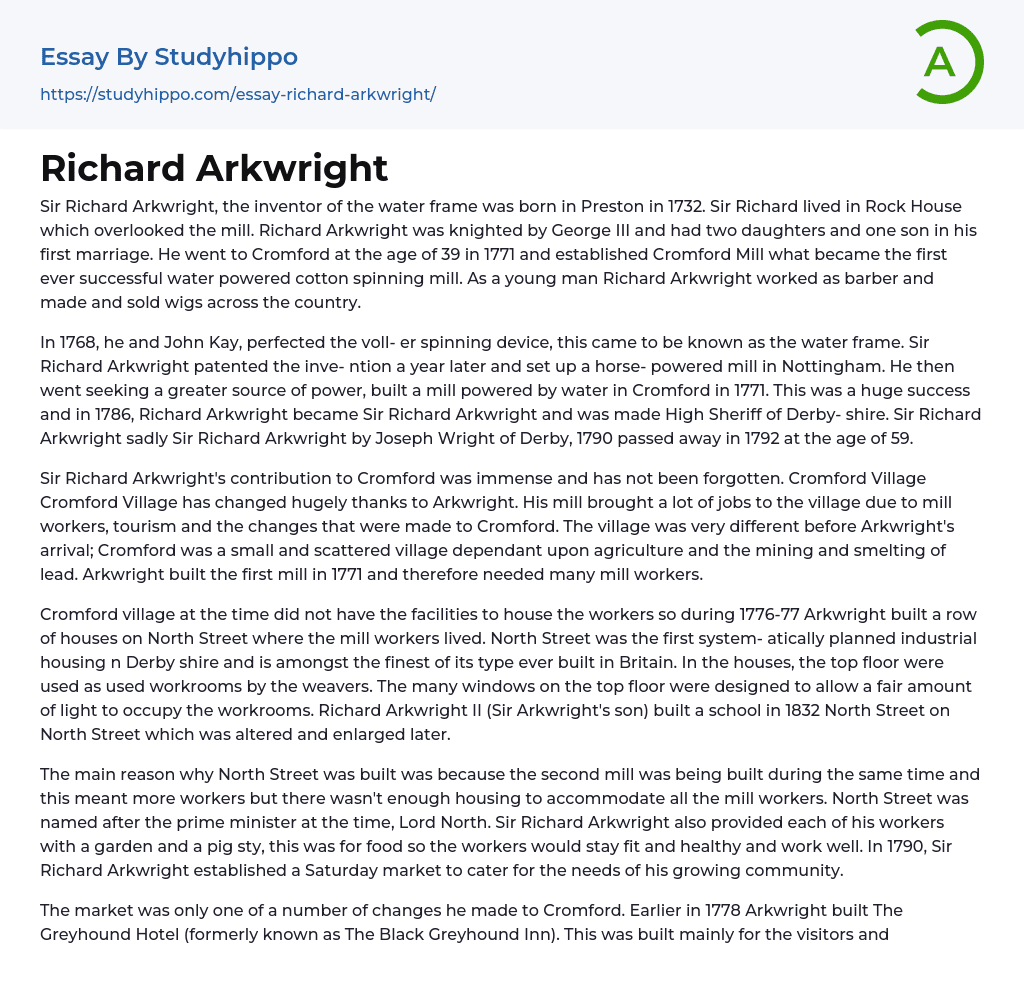 Richard Arkwright Essay Example