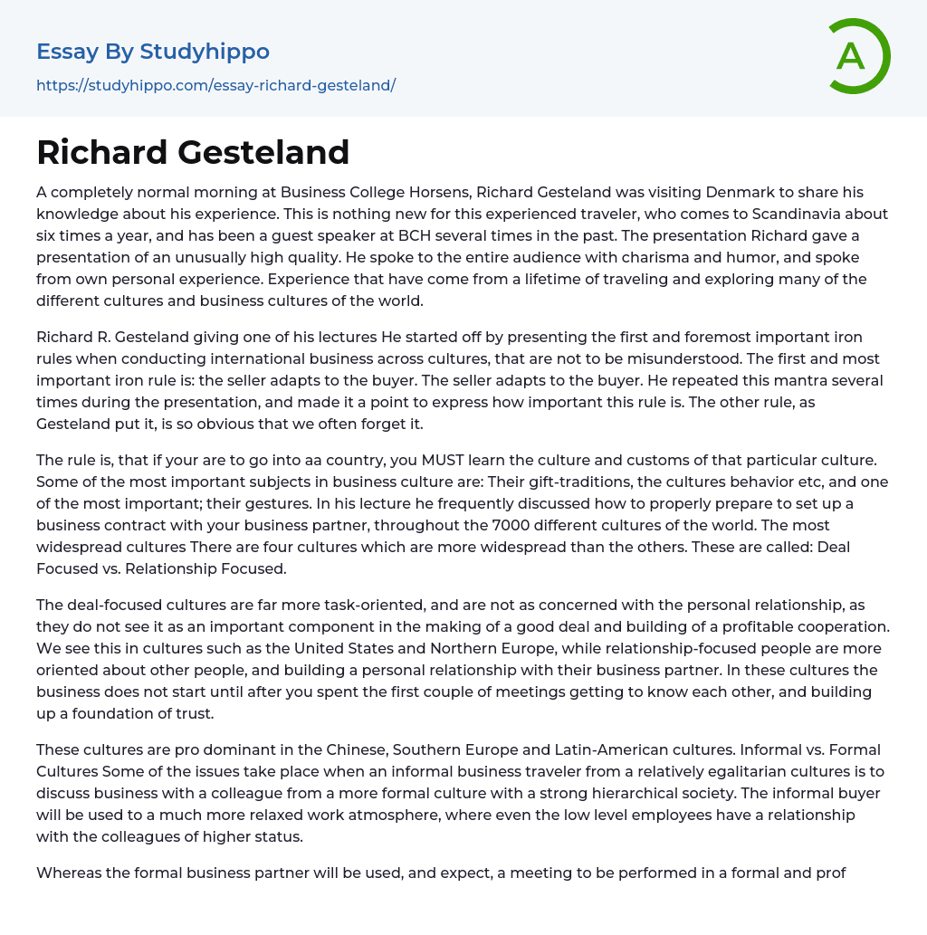 Richard Gesteland Essay Example