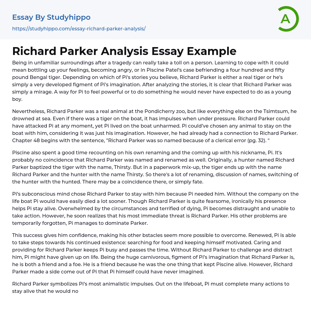 Richard Parker Analysis Essay Example