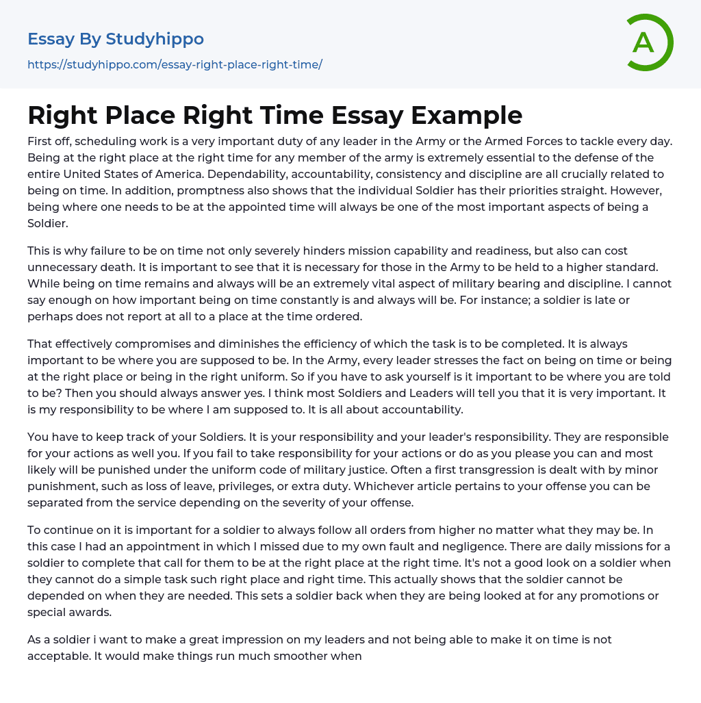 Right Place Right Time Essay Example