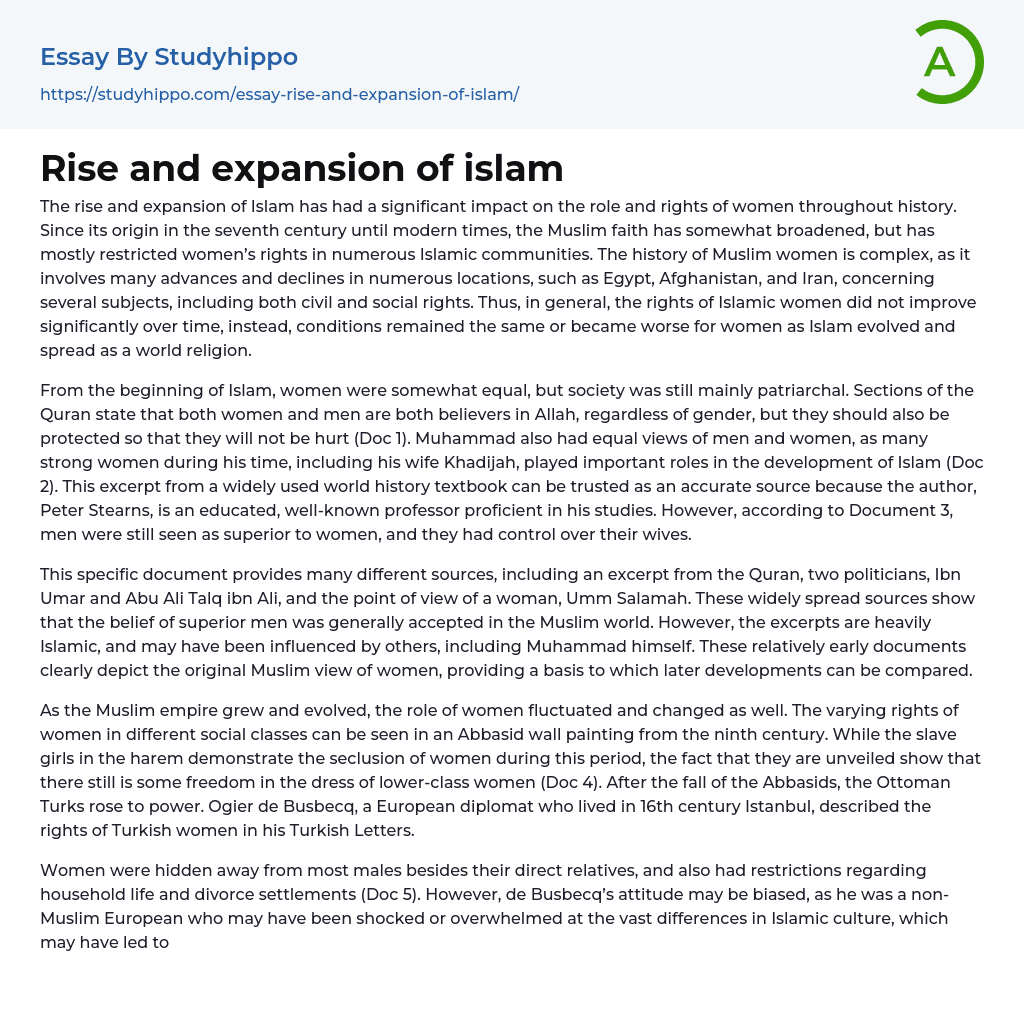 Rise and expansion of islam Essay Example