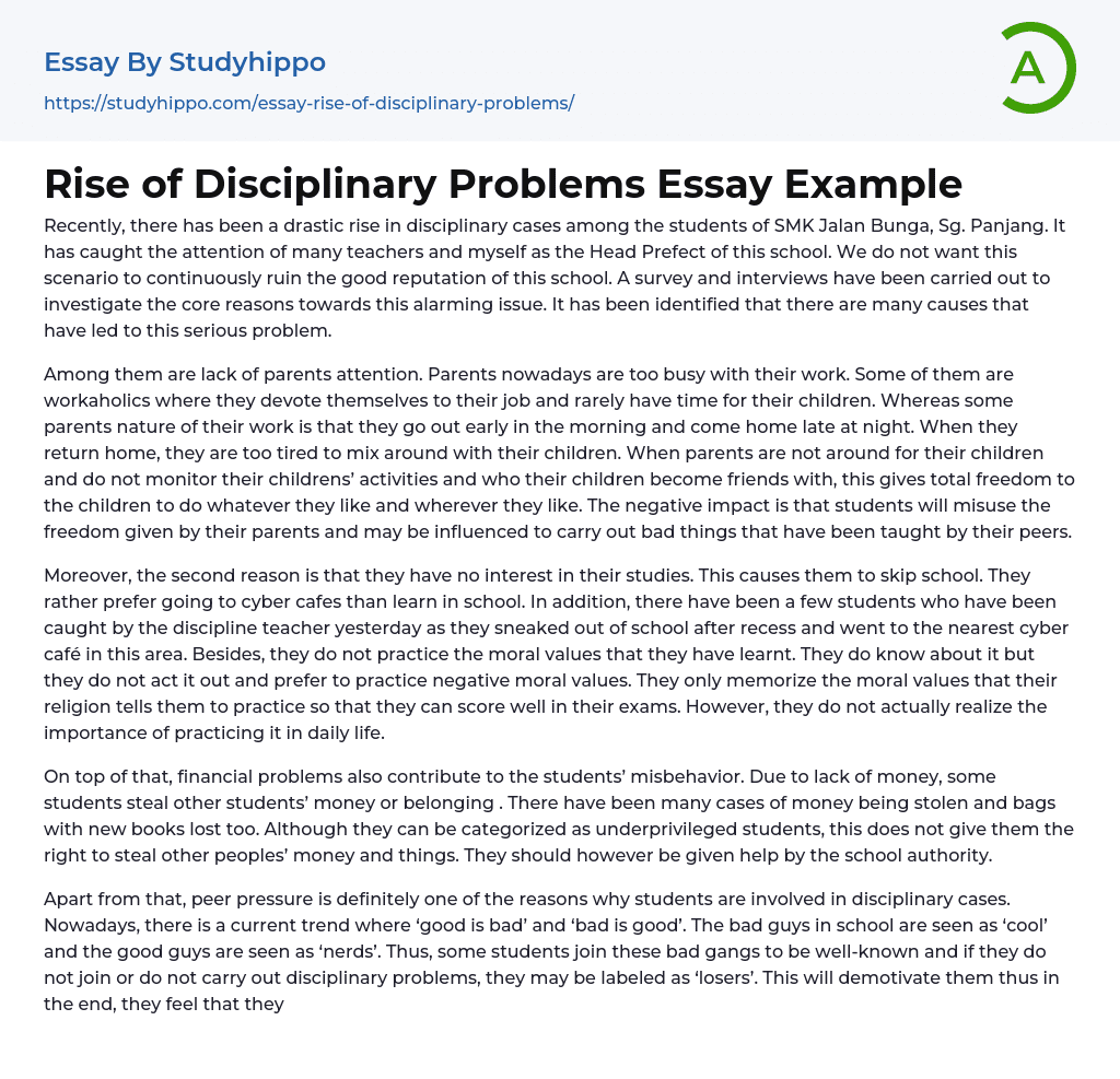 Rise of Disciplinary Problems Essay Example