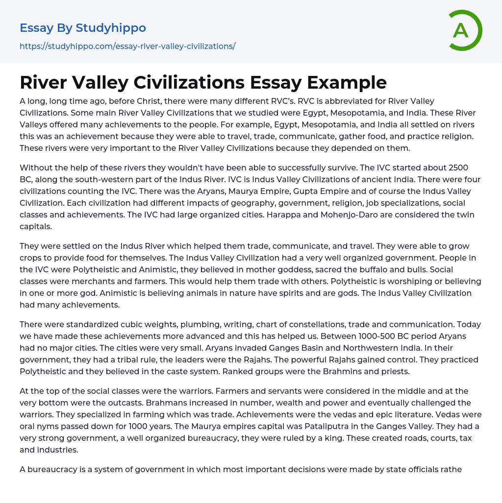 River Valley Civilizations Essay Example