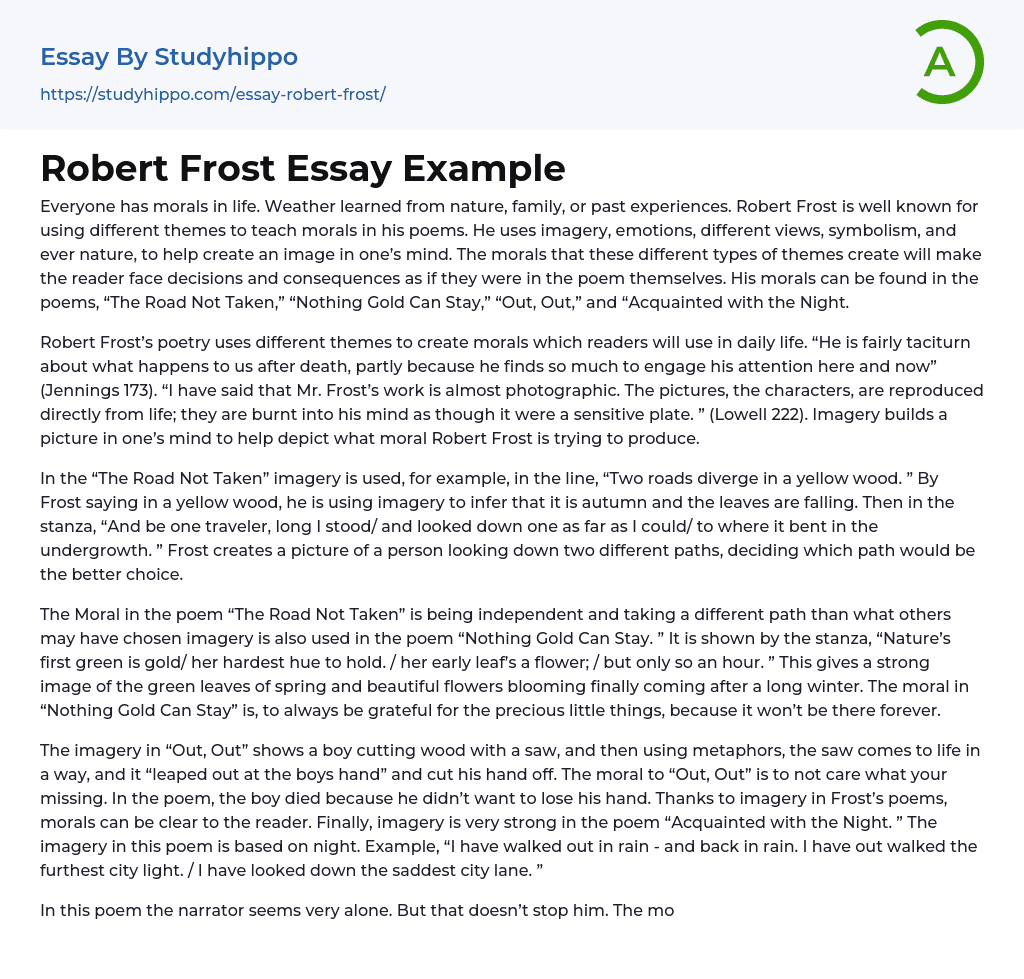 Robert Frost Essay Example
