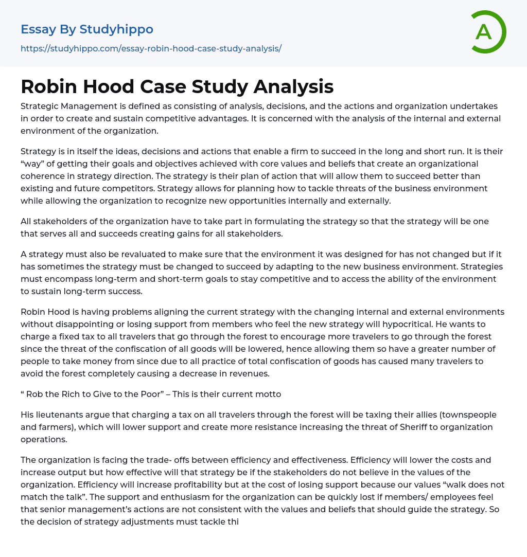 Robin Hood Case Study Analysis Essay Example