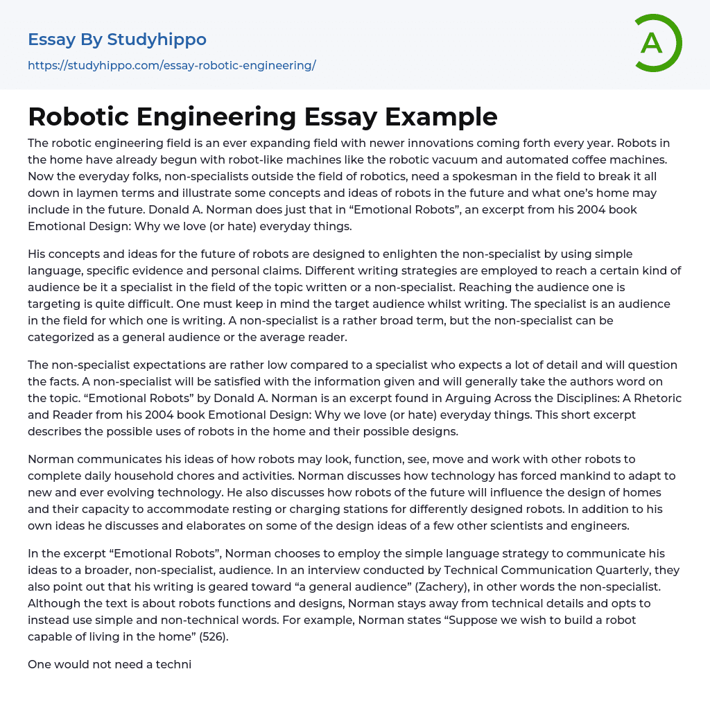 Robotic Engineering Essay Example