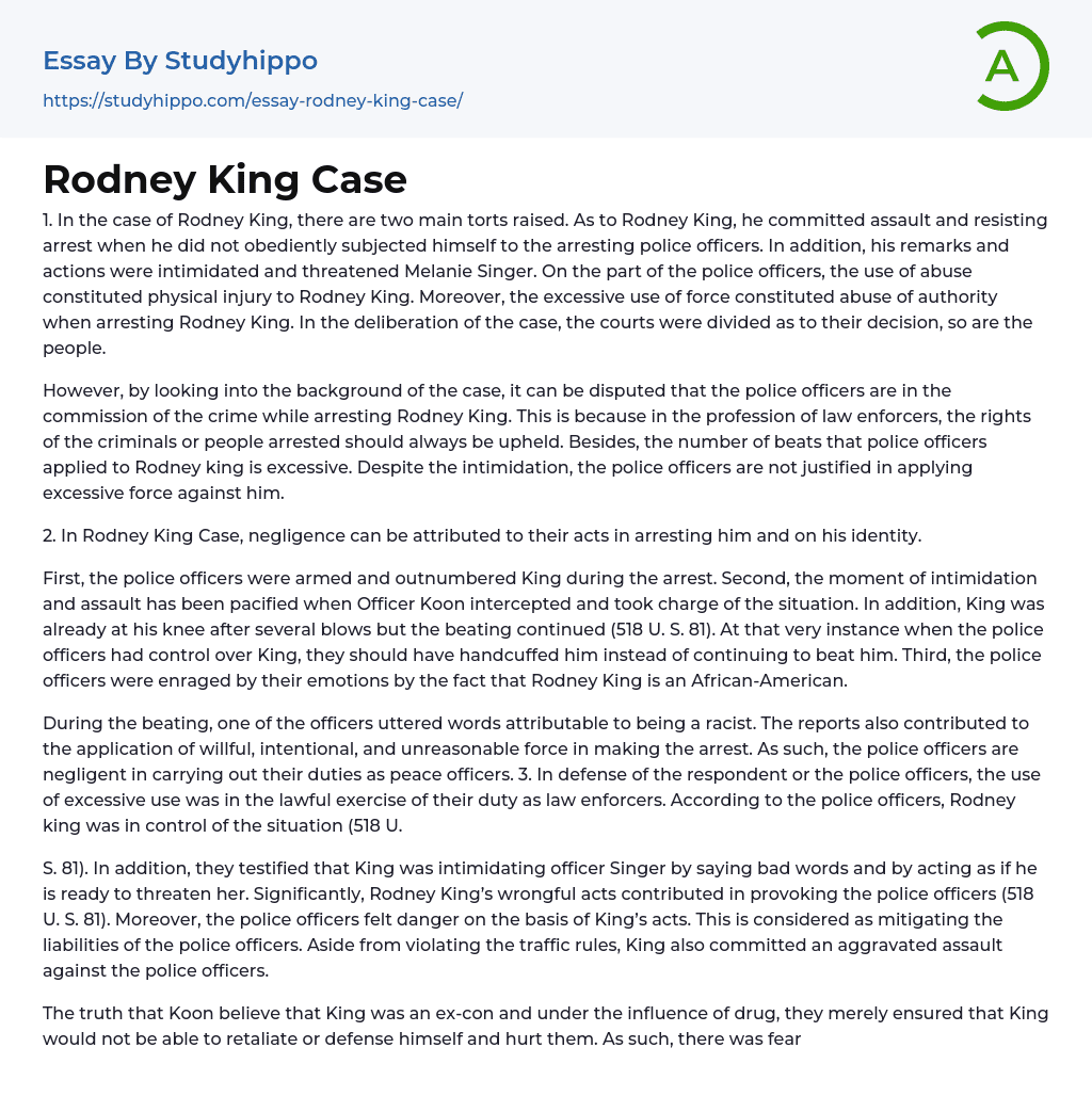 Rodney King Case Essay Example