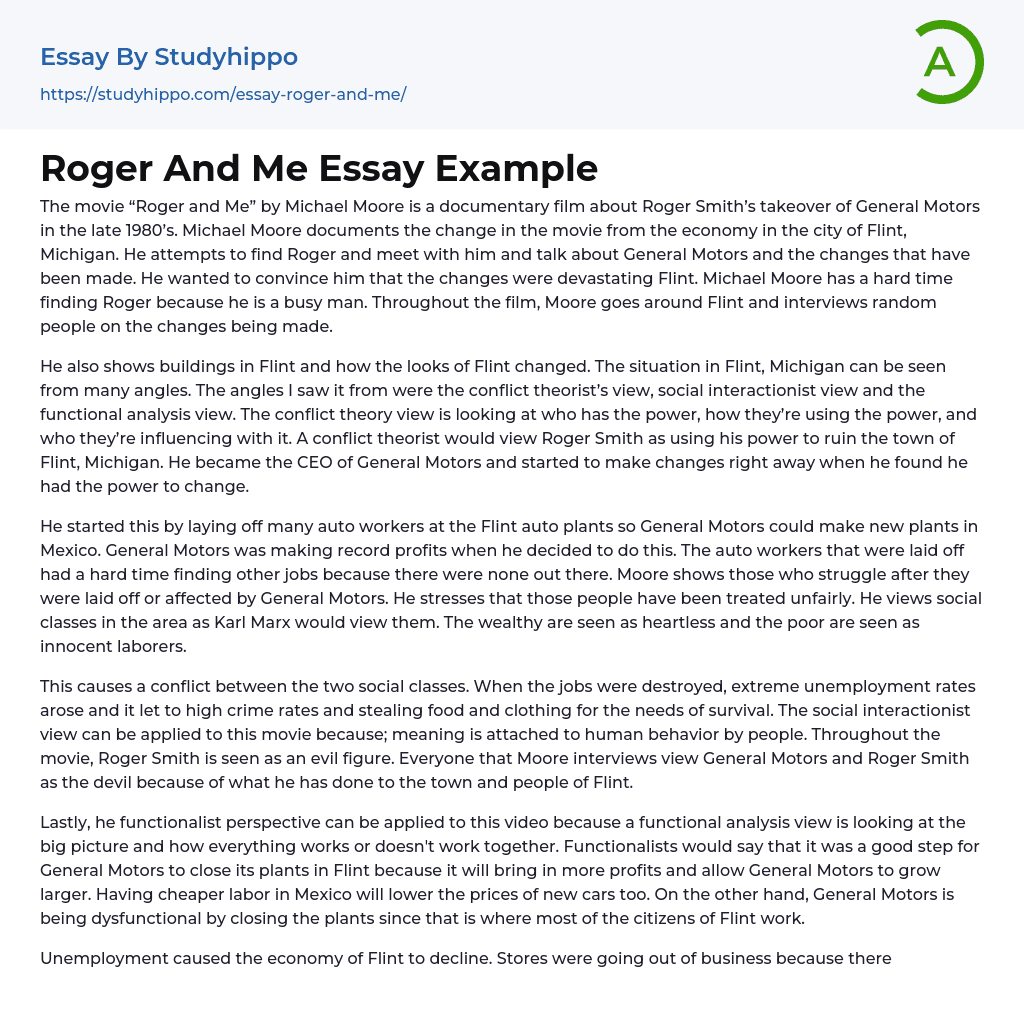 Roger And Me Essay Example