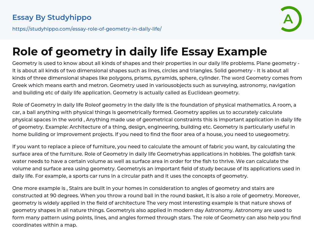 Role of geometry in daily life Essay Example