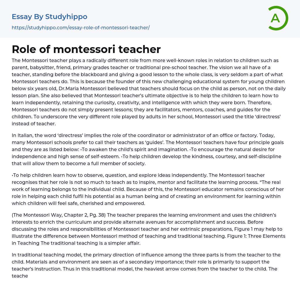 Role of montessori teacher Essay Example