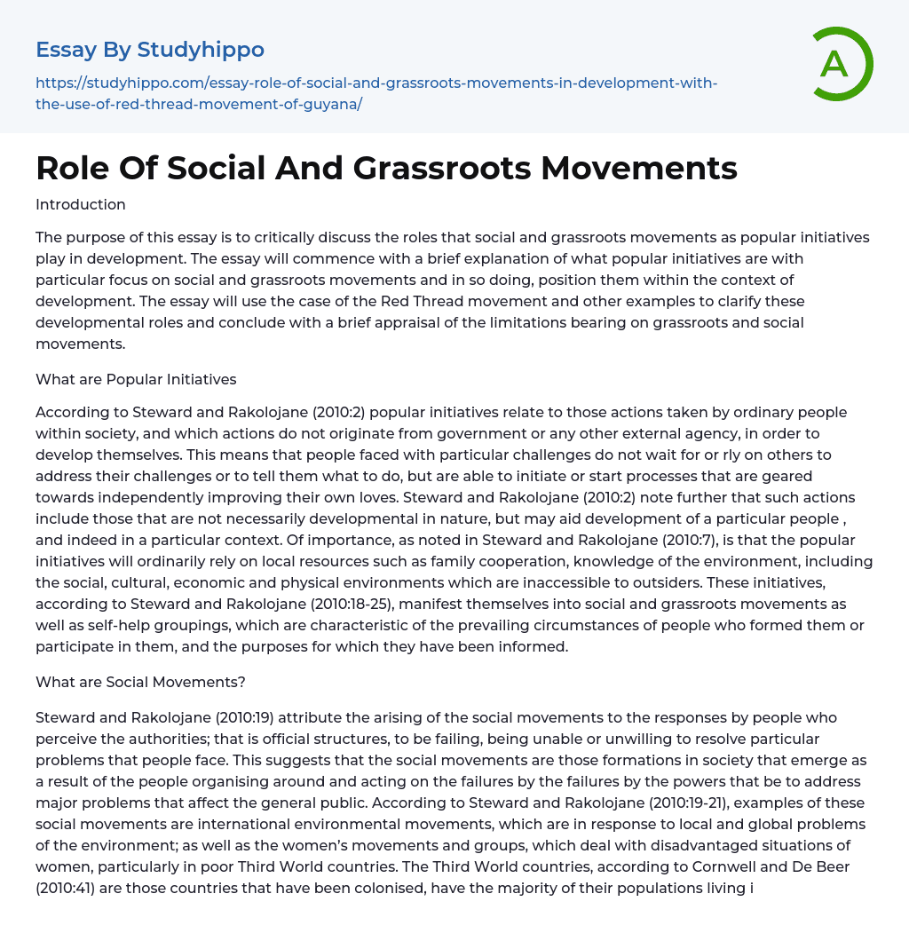Role Of Social And Grassroots Movements Essay Example