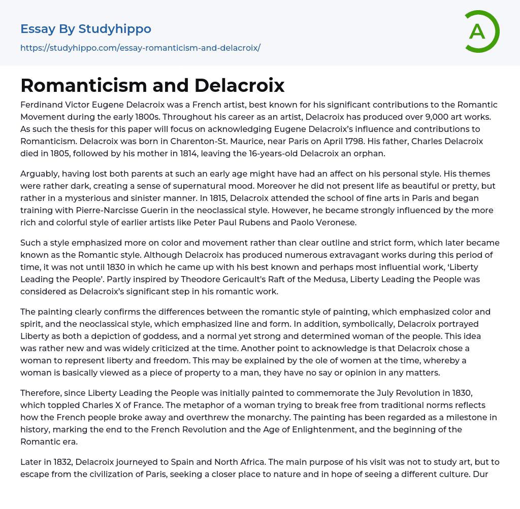 Romanticism and Delacroix Essay Example