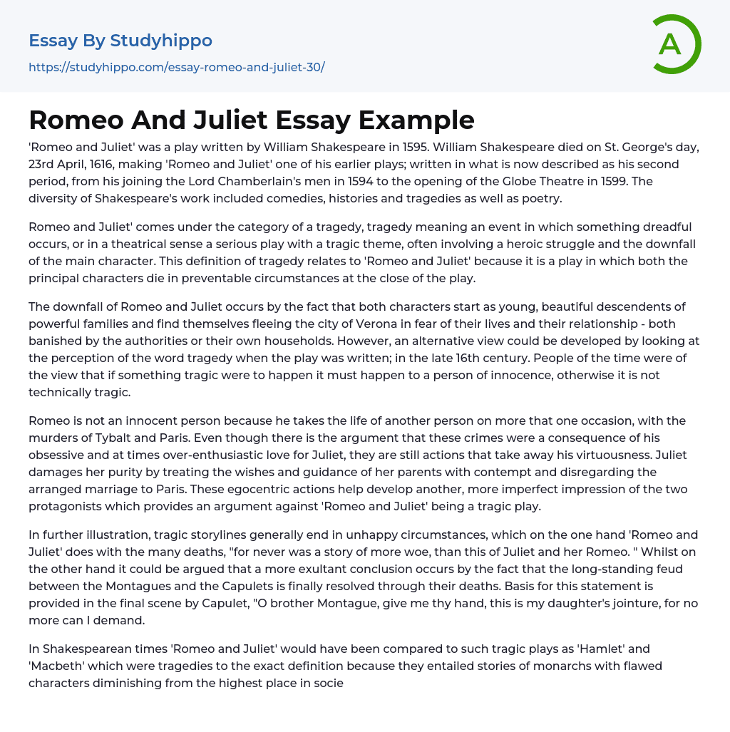 Romeo And Juliet Essay Example