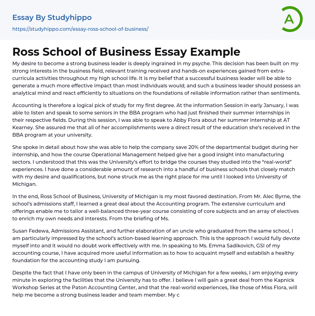 Ross School of Business Essay Example