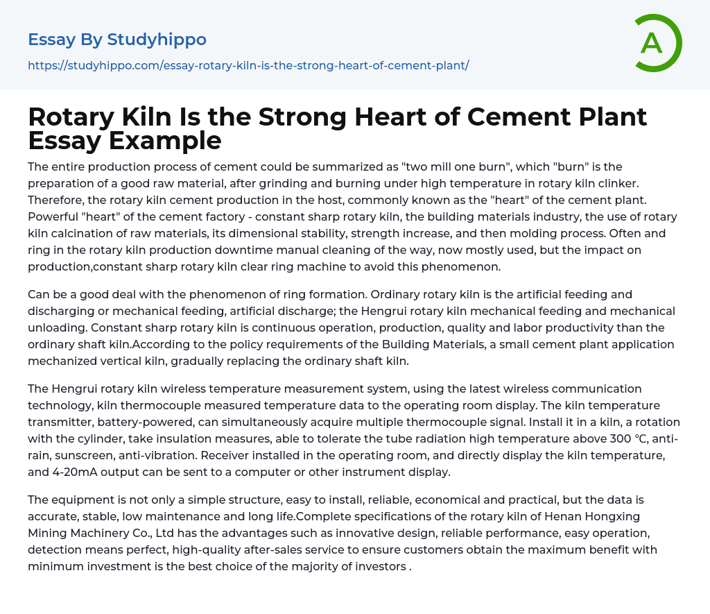 Rotary Kiln Is the Strong Heart of Cement Plant Essay Example