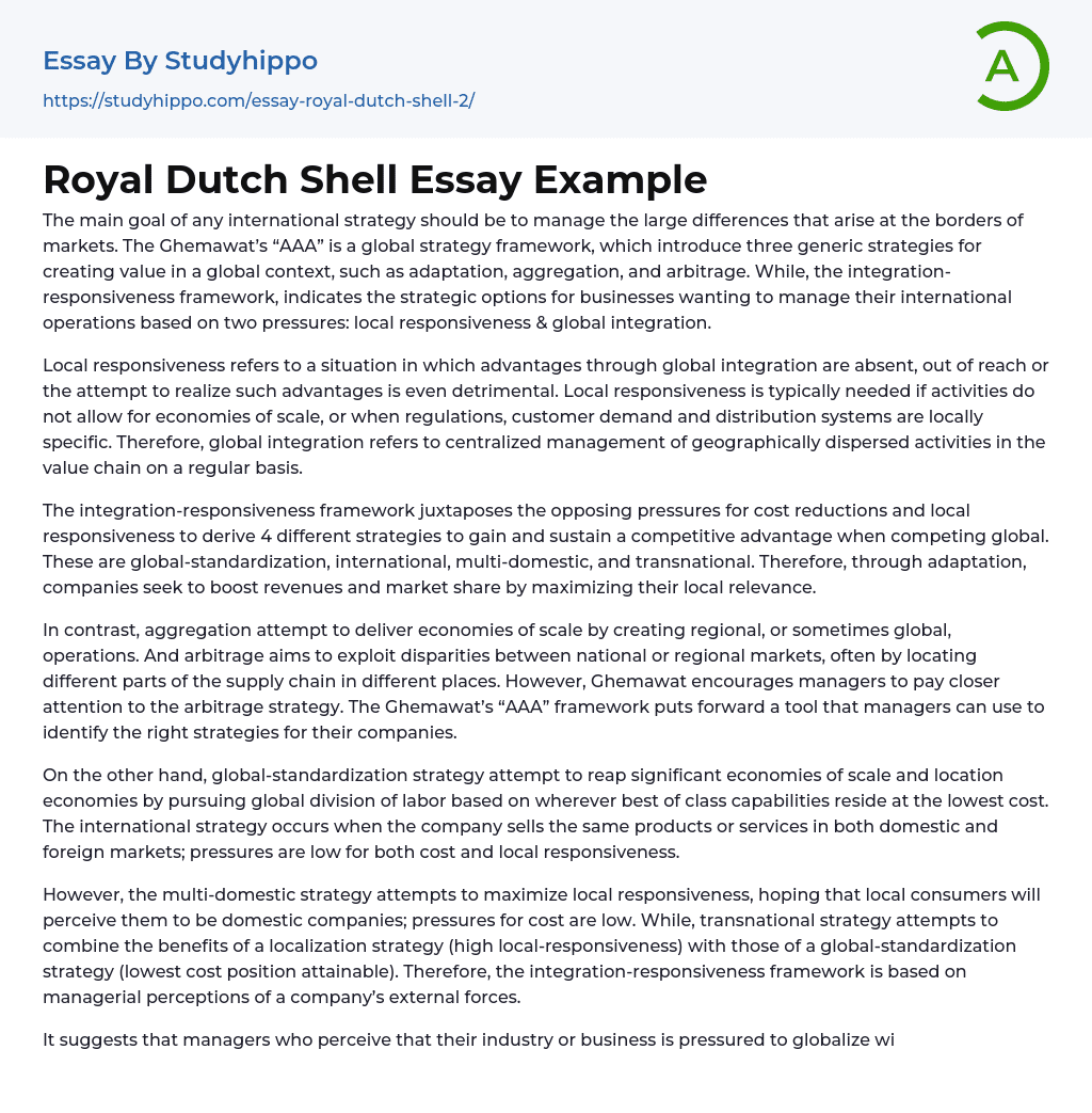 Royal Dutch Shell Essay Example