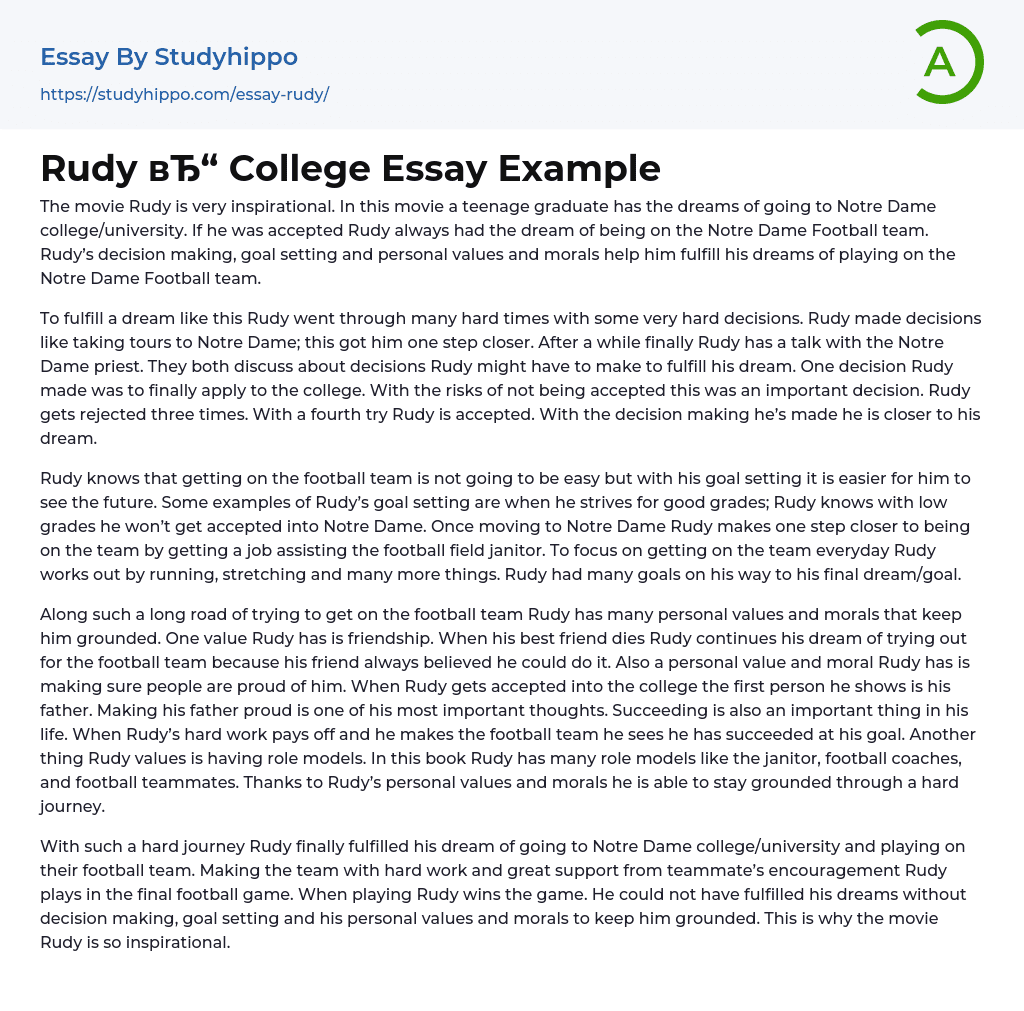 Rudy College Essay Example
