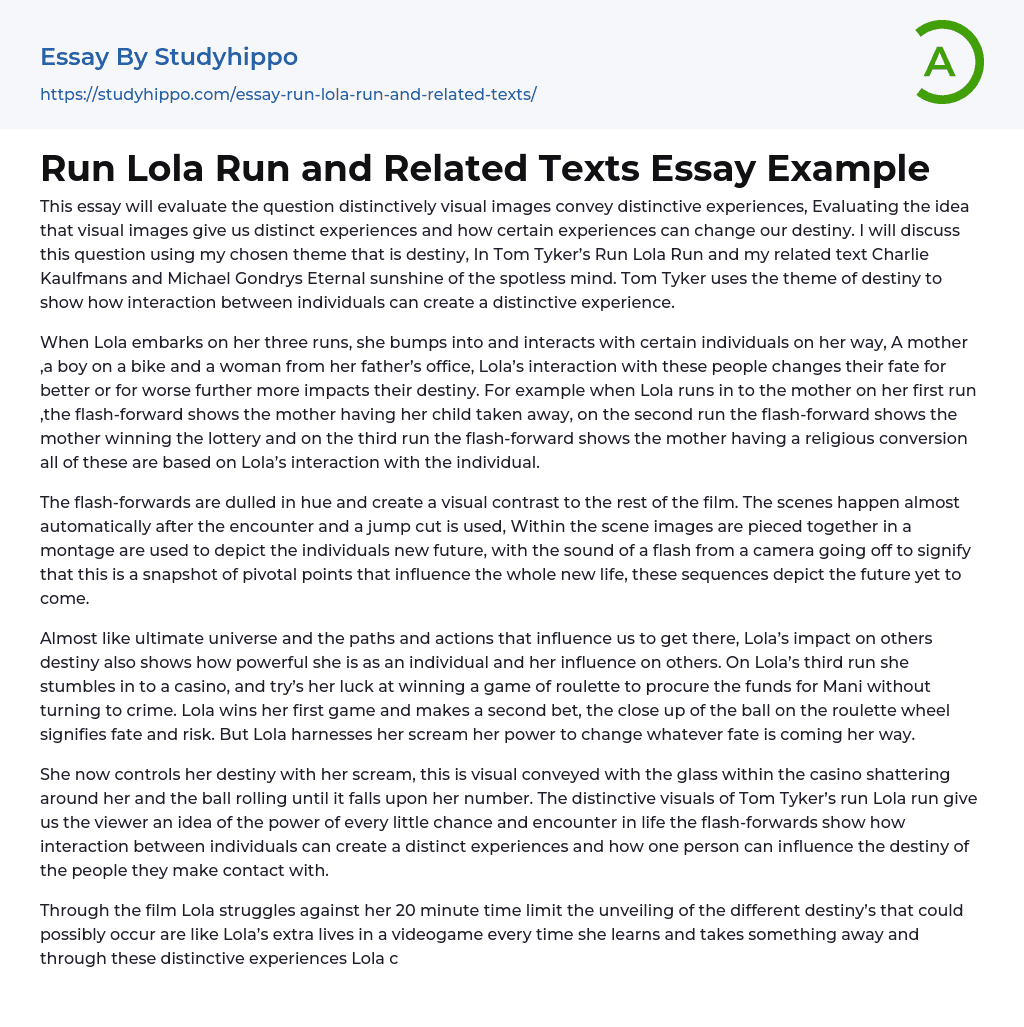 Run Lola Run and Related Texts Essay Example