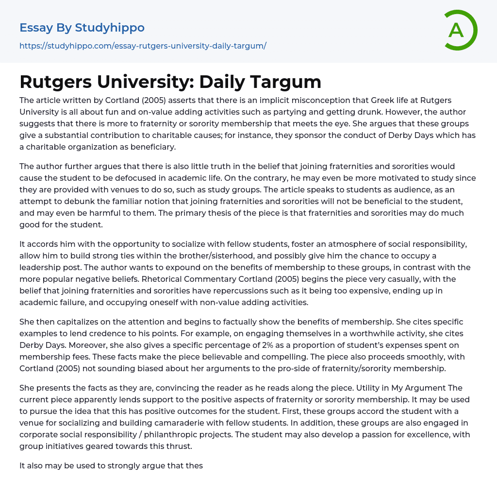 Rutgers University: Daily Targum Essay Example
