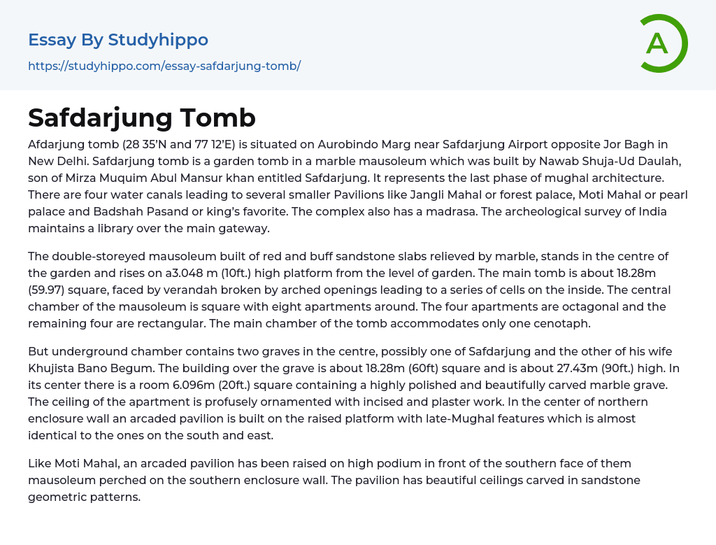 Safdarjung Tomb Essay Example