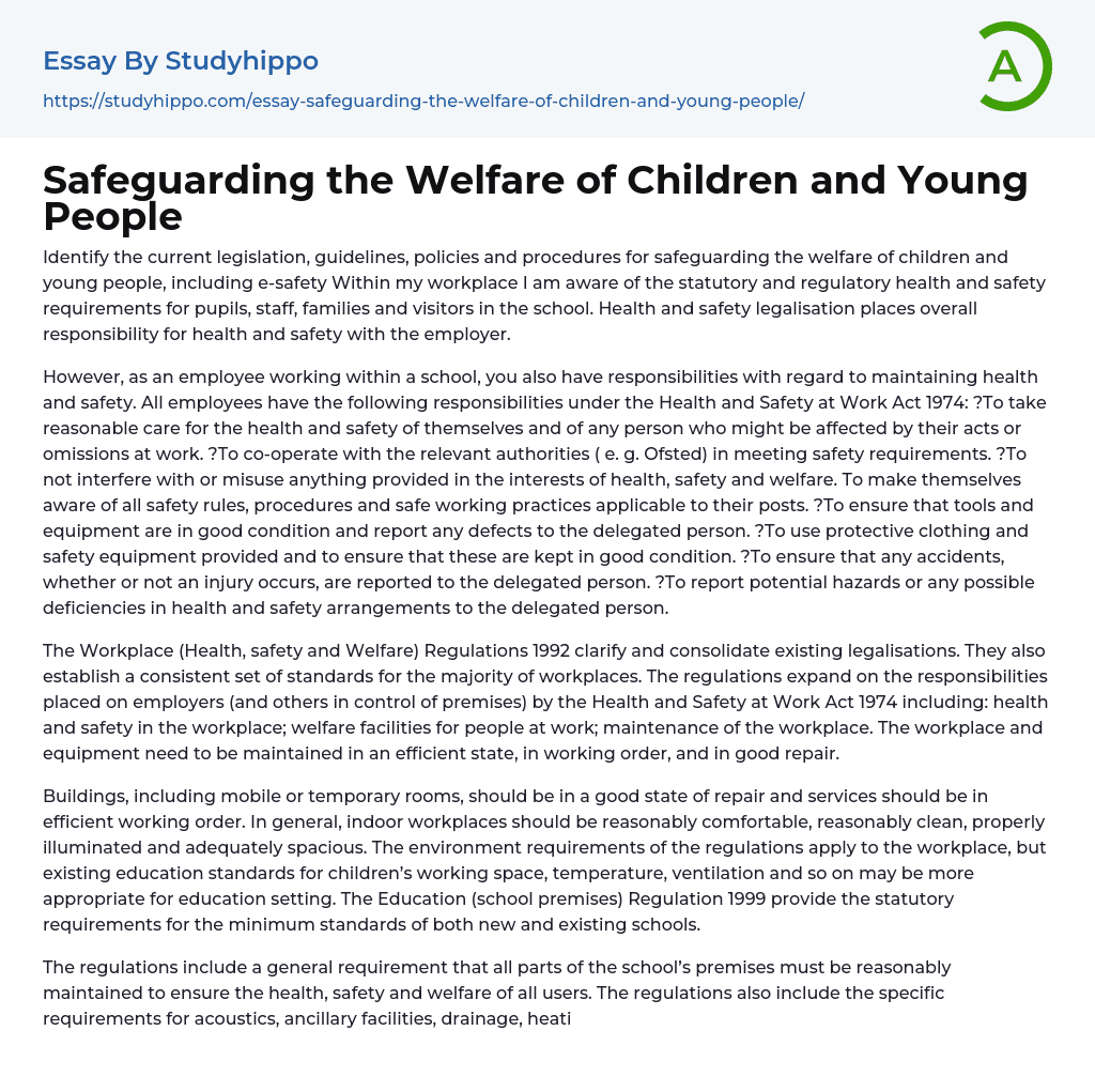 Safeguarding the Welfare of Children and Young People Essay Example