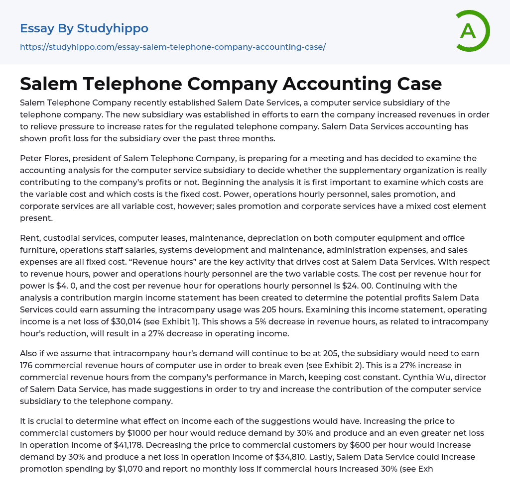 Salem Telephone Company Accounting Case Essay Example