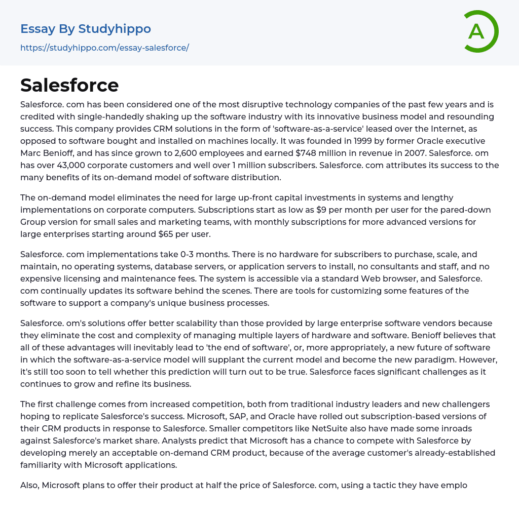 Salesforce Essay Example