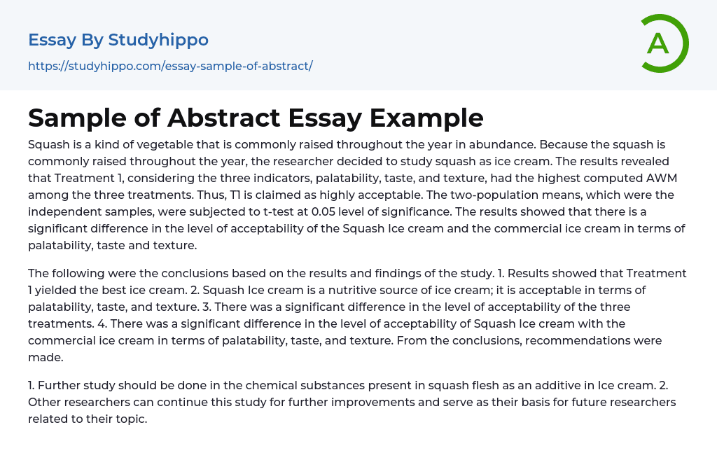 Sample of Abstract Essay Example