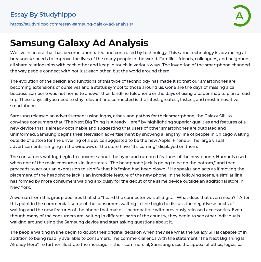 Samsung Galaxy Ad Analysis Essay Example