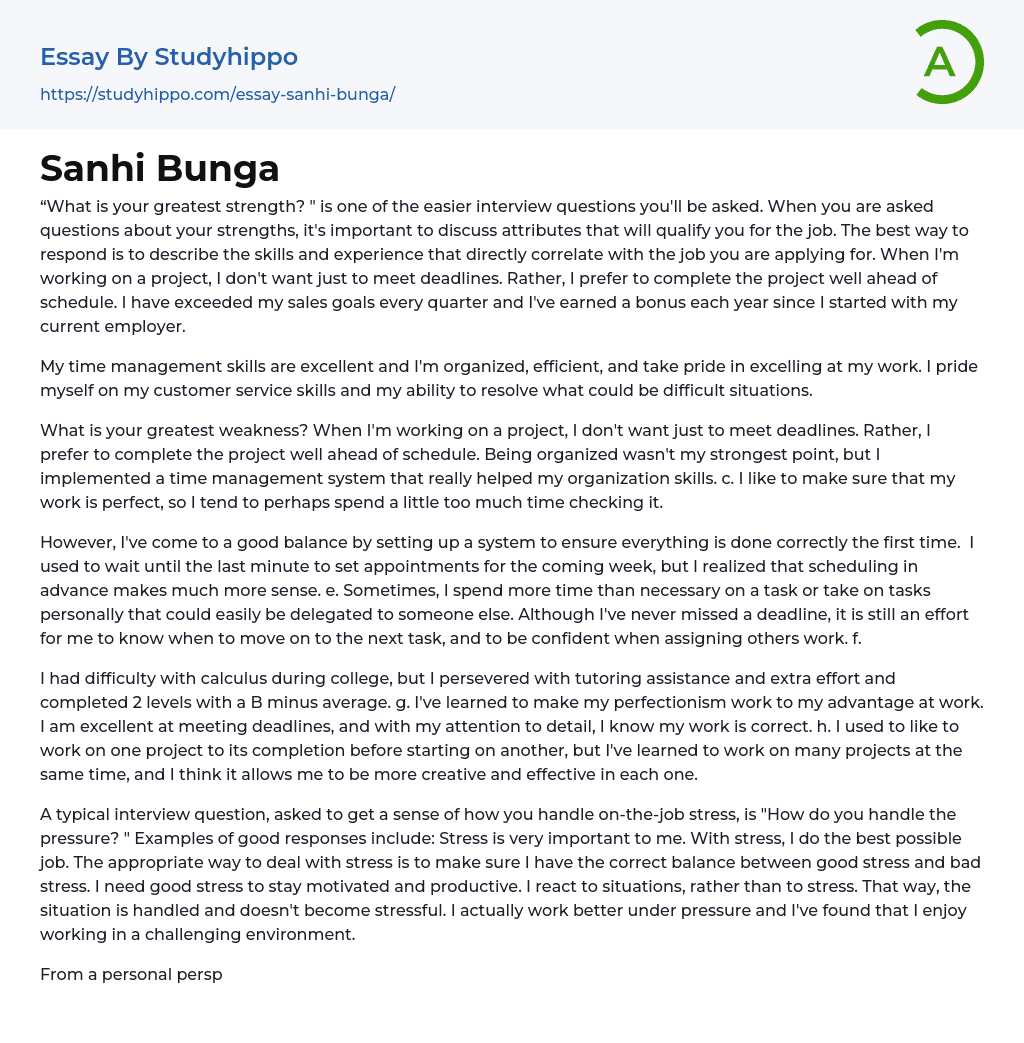 Sanhi Bunga Essay Example