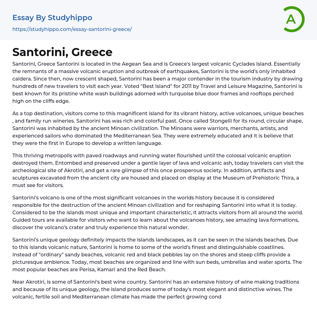 Santorini, Greece Essay Example