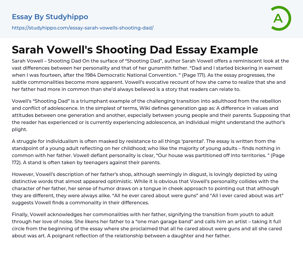 Sarah Vowell’s Shooting Dad Essay Example