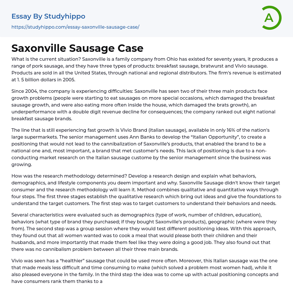 Saxonville Sausage Case Essay Example