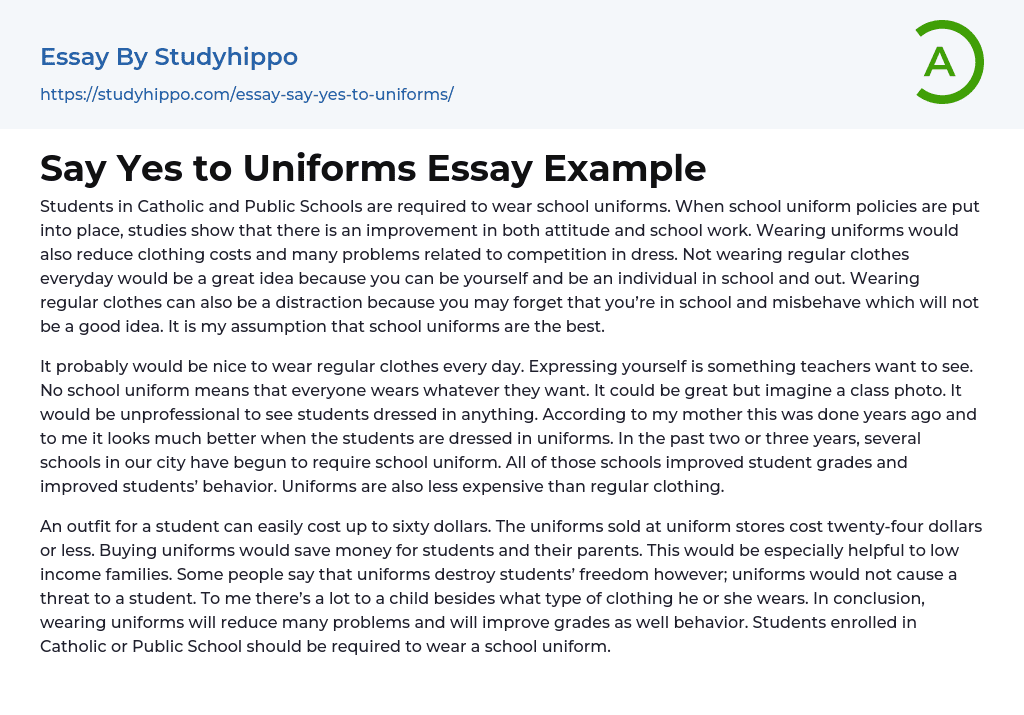 Say Yes to Uniforms Essay Example
