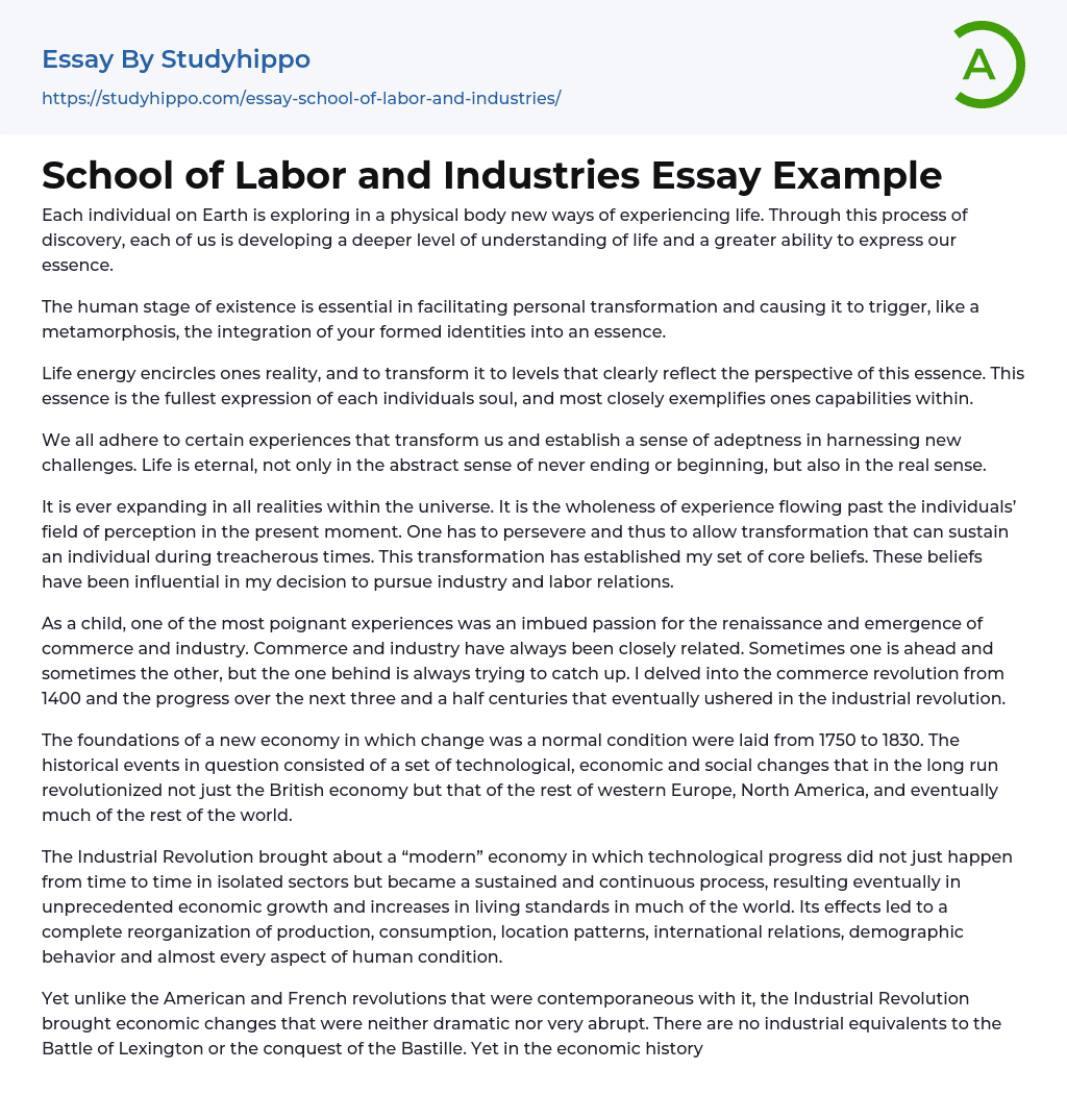 School of Labor and Industries Essay Example