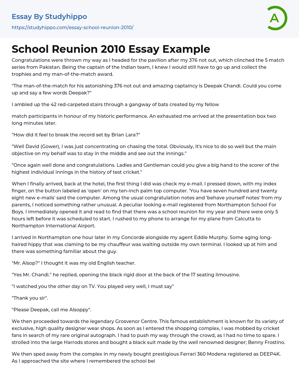 School Reunion 2010 Essay Example