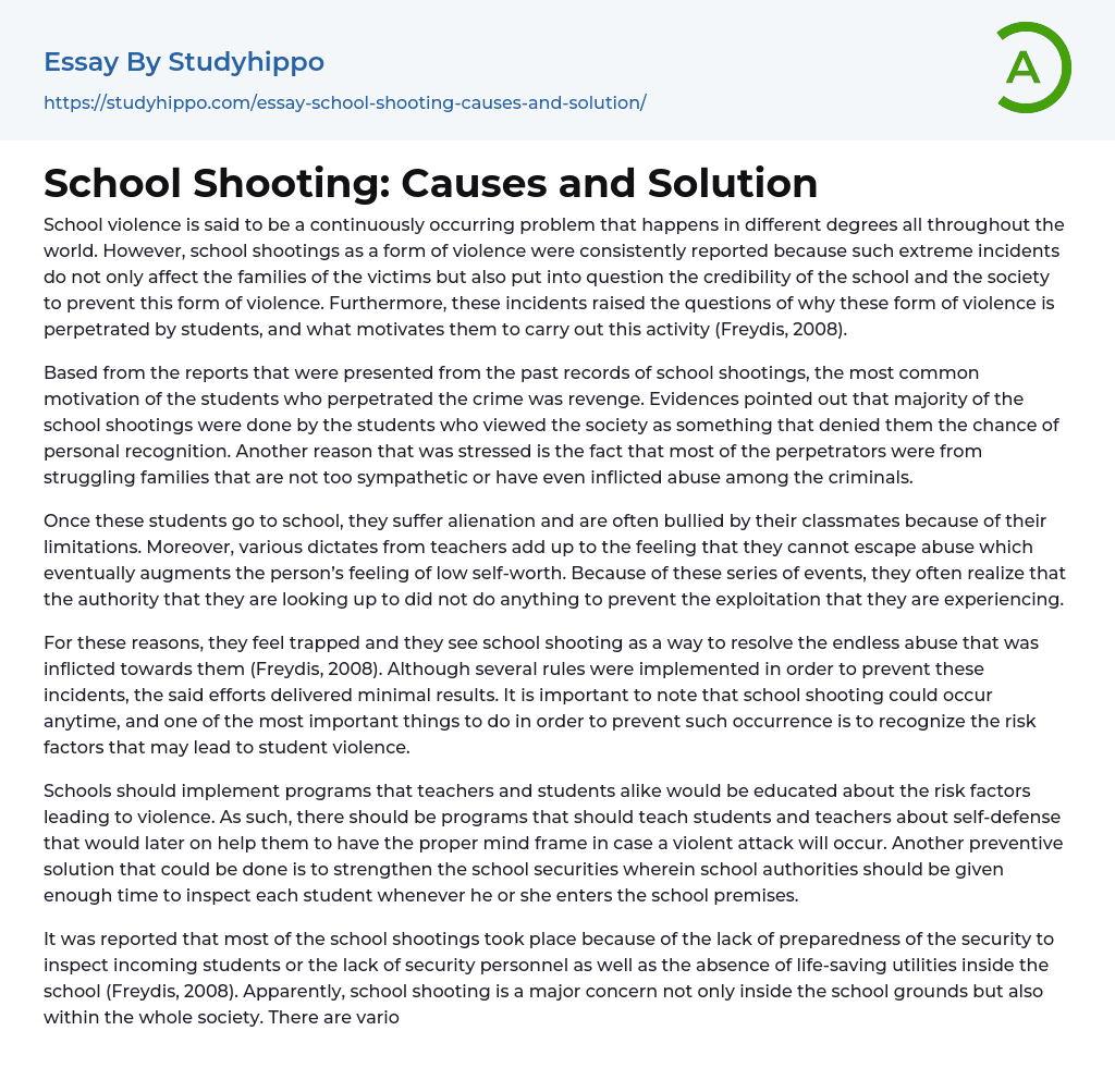School Shooting: Causes and Solution Essay Example