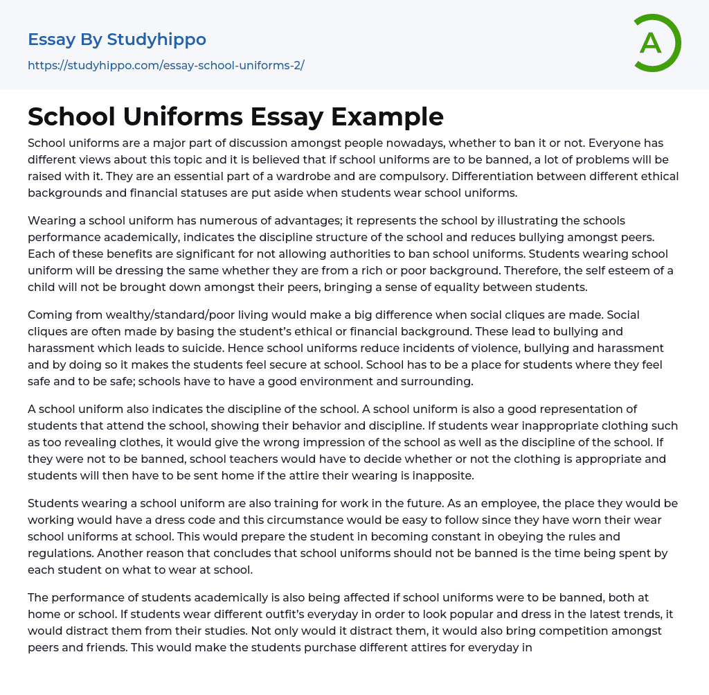 School Uniforms Essay Example